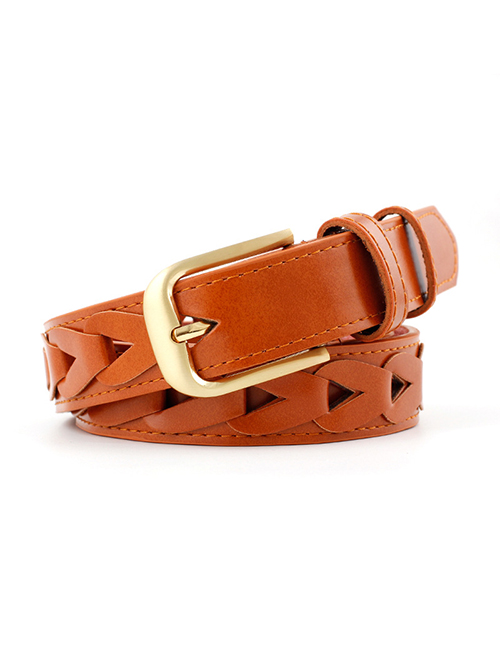 Fashion Camel Inlaid Triangle Pattern Hollow Pin Buckle Belt