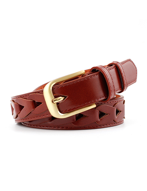 Fashion Red-brown Inlaid Triangle Pattern Hollow Pin Buckle Belt