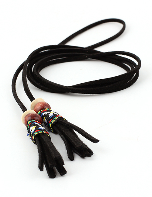Fashion Black Lengthened Tassels And Thin Waist Chain