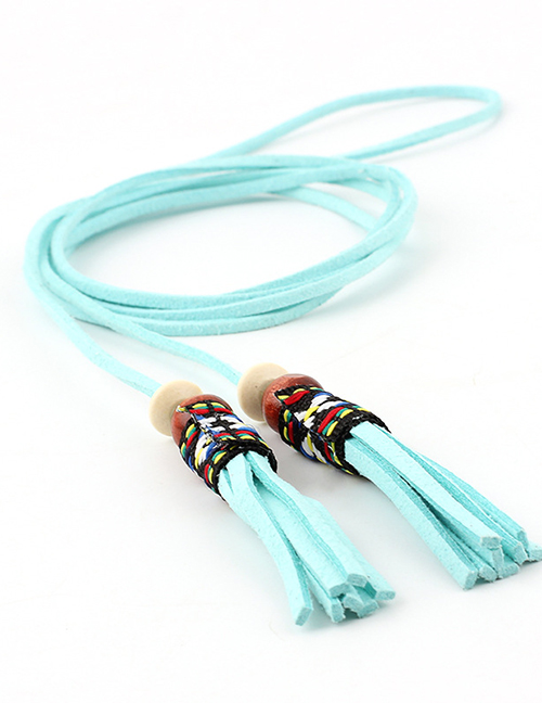 Fashion Lake Blue Lengthened Tassels And Thin Waist Chain