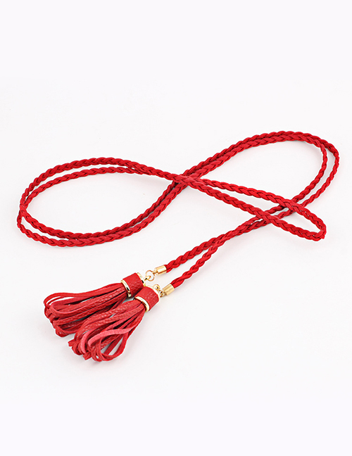Fashion Red Woven Twist Tassel Thin Belt