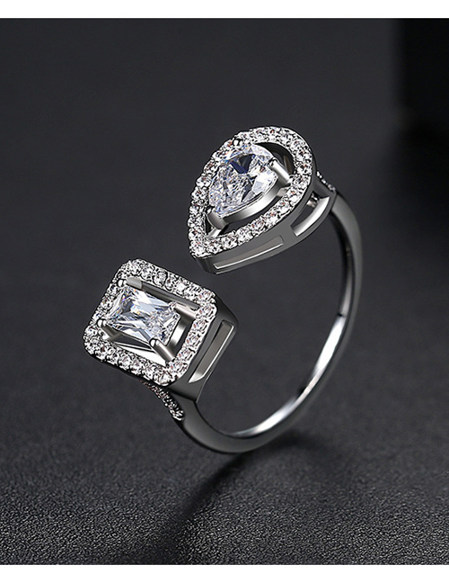 Fashion Platinum Open Copper Inlaid Zirconium Ring