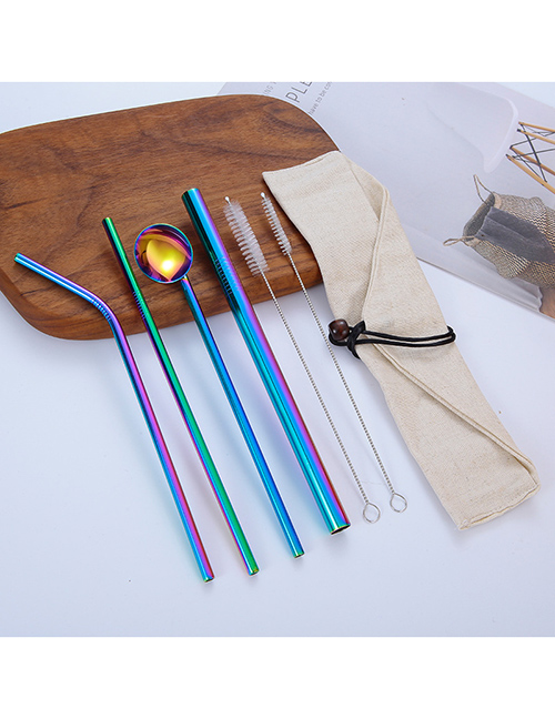 Fashion 7-piece Linen Bag 304 Stainless Steel Straw Set (10 Pieces)