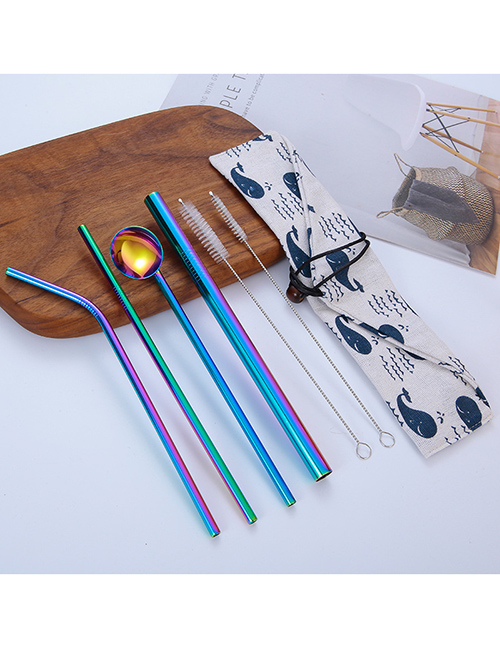 Fashion 7-piece Whale Bag 304 Stainless Steel Straw Set (10 Pieces)