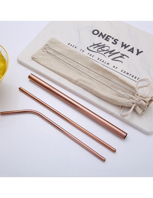 Fashion Rose Gold Tube Size Brush Linen Bag Set Of 6 304 Stainless Steel Straw Set (10 Pieces)