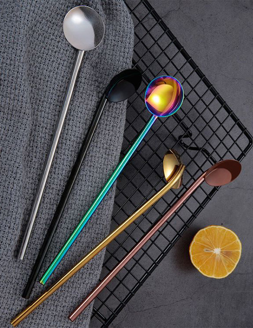 Fashion Black (single Pack) 304 Stainless Steel Straw Spoon (10 Pieces)