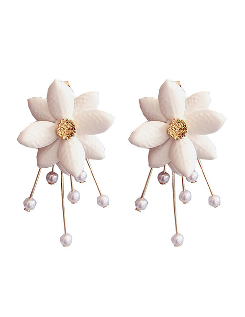 Fashion White  Silver Needle Flower Earrings