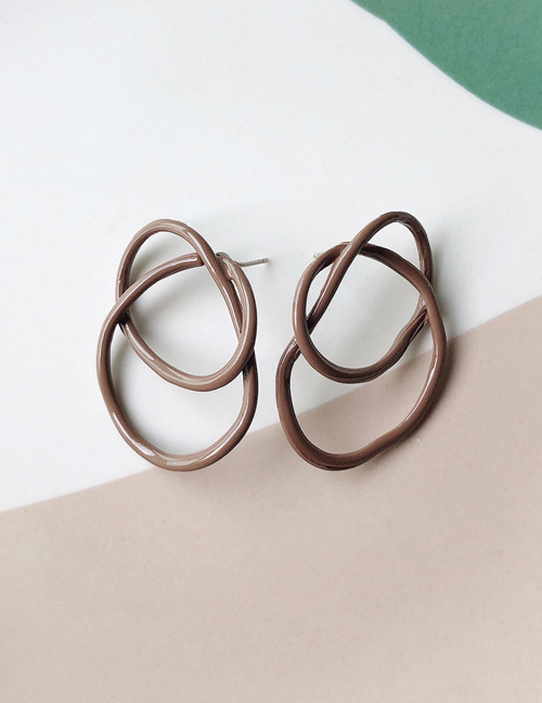 Fashion Light Brown Winding  Silver Needle Love Abstract Earrings