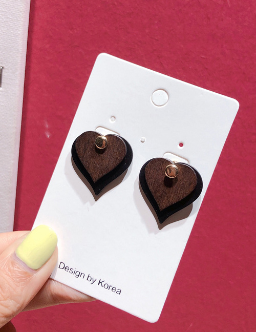 Fashion Dark Brown Wooden Heart Earrings
