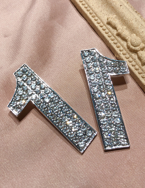 Fashion Silver Number 1 Diamond Earrings