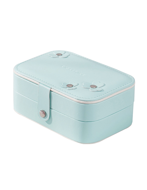 Fashion Blue Pu Leather Double-layer Small Jewelry Storage Box