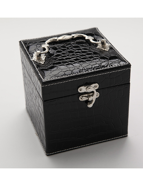Fashion Black Portable Crocodile Leather Three-layer Jewelry Box