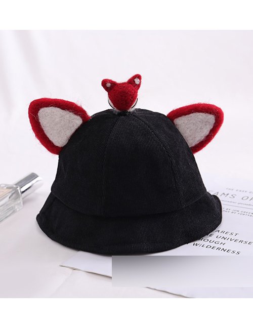 Fashion Fox - Black Cartoon Animal Corduroy Baby Fisherman Hat