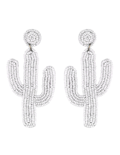 Fashion White Cactus Stitched Rice Beads Earrings