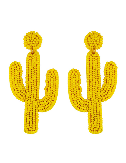 Fashion Yellow Cactus Stitched Rice Beads Earrings