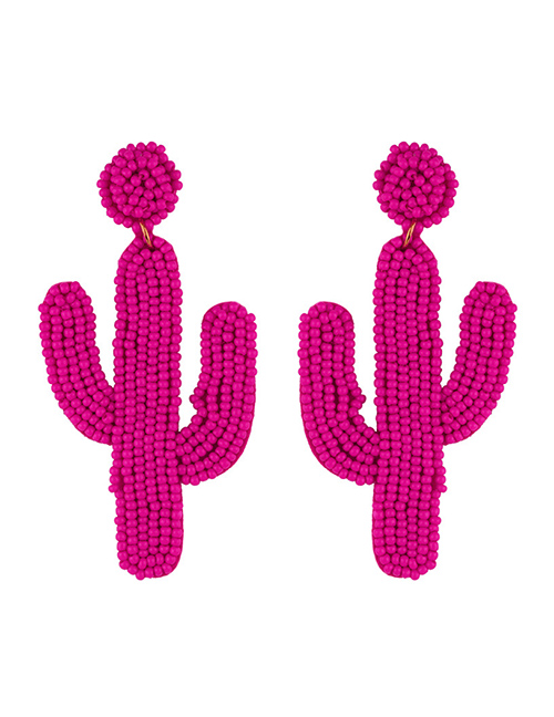 Fashion Rose Red Cactus Stitched Rice Beads Earrings