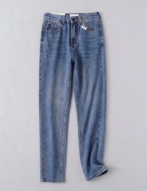 Fashion Dark Blue Washed Small Straight Jeans