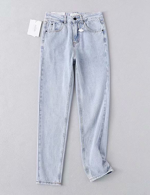 Fashion Light Blue Washed Small Straight Jeans