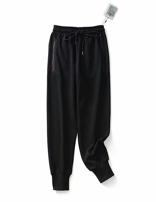 Fashion Black Solid Color Harem Pants Nine Pants