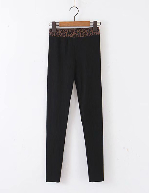 Fashion Black Leopard-trimmed Thread Cotton Straight Pants