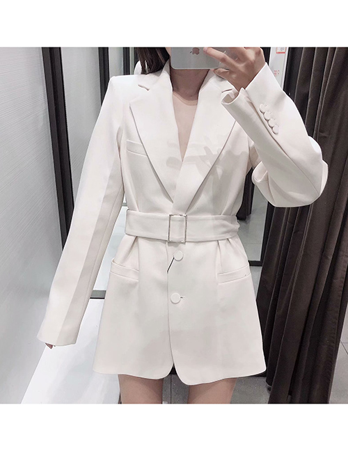 Fashion Creamy-white Solid Color Belt Suit