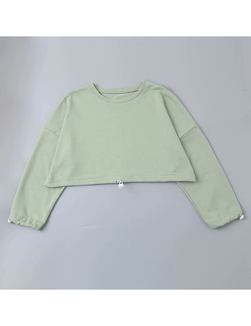 Fashion Green Solid Color Drawstring Round Neck Sweater