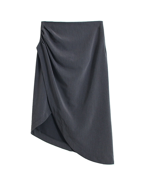 Fashion Gray Pleated Side Slit Irregular Skirt
