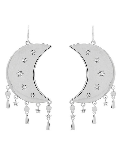 Fashion Silver Moon Tassel Earrings