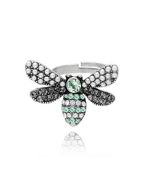 Fashion Green Little Bee Crystal Open Ring