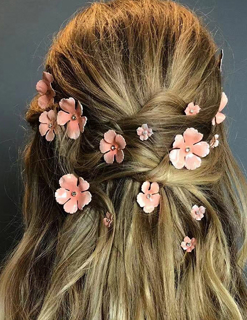 Fashion Pink Gold-plated Flower Hair Clip Set