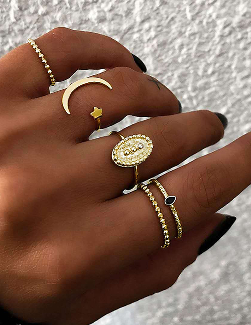 Fashion Gold Moon Star Ring 5 Piece Set