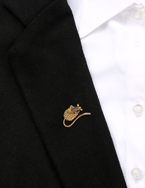 Fashion Gold Alloy Diamond Mouse Brooch