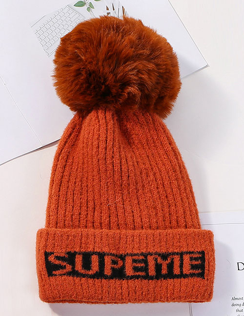 Fashion Orange Letter Knit Velvet Thick Wool Hat
