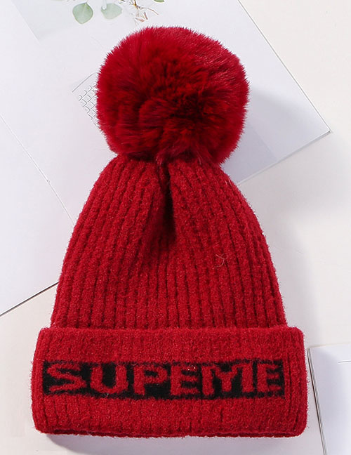 Fashion Red Letter Knit Velvet Thick Wool Hat