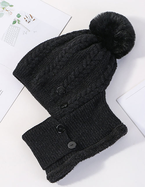 Fashion Black Siamese Face And Velvet Button Wool Cap