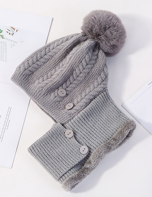 Fashion Gray Siamese Face And Velvet Button Wool Cap