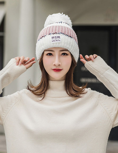 Fashion White Color Matching Knitted Wool Cap