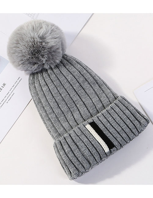 Fashion Gray Contrast Striped Knit Wool Hat