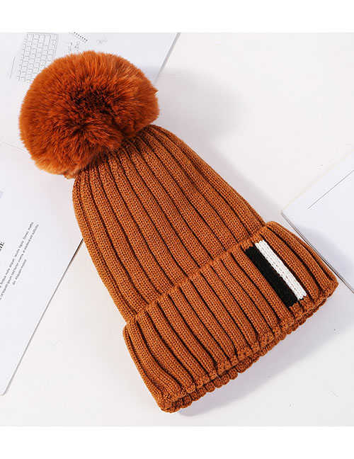 Fashion Caramel Colour Contrast Striped Knit Wool Hat