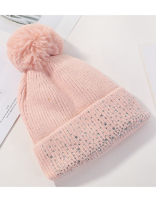 Fashion Pink Point Drill Knit Plus Velvet Cap