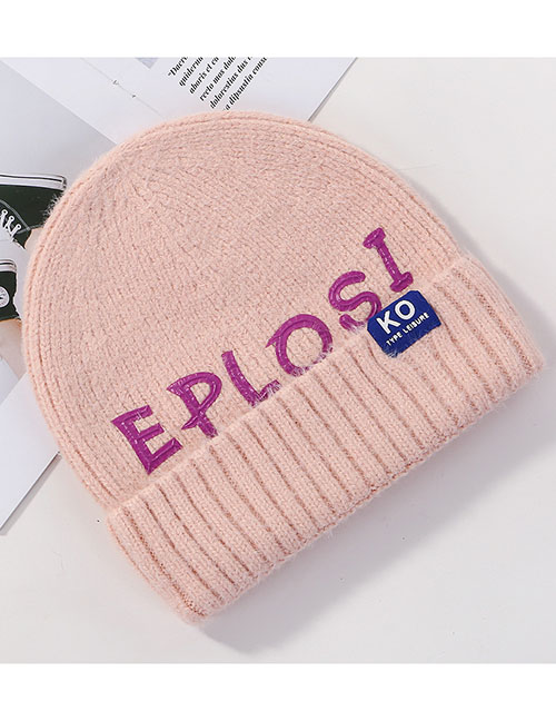 Fashion Pink Patch Letter Wool Cap