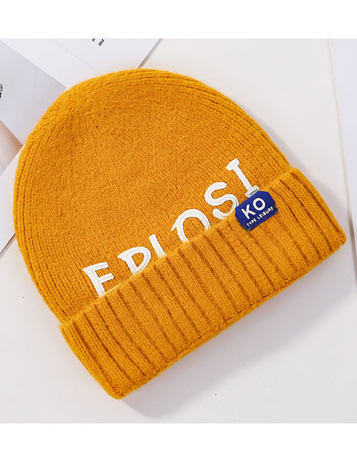 Fashion Yellow Patch Letter Wool Cap