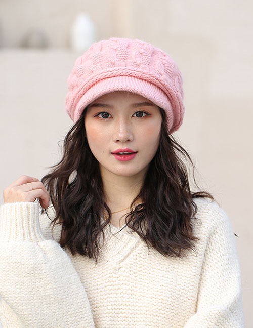 Fashion Pink Plus Velvet Pattern Rabbit Fur Cap