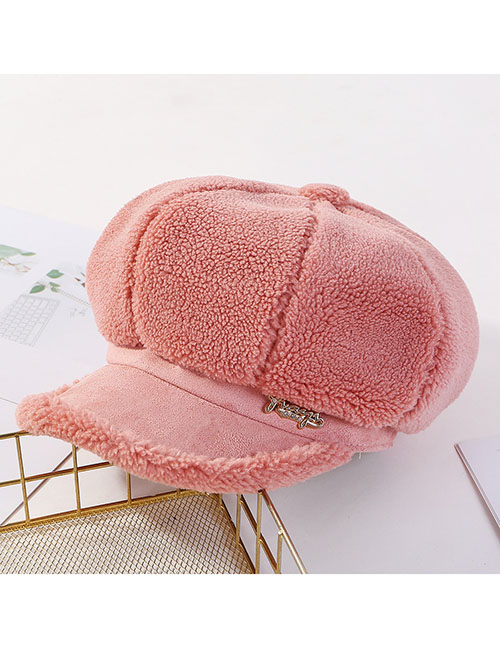 Fashion Pink Lamb Rivet Octagonal Cap