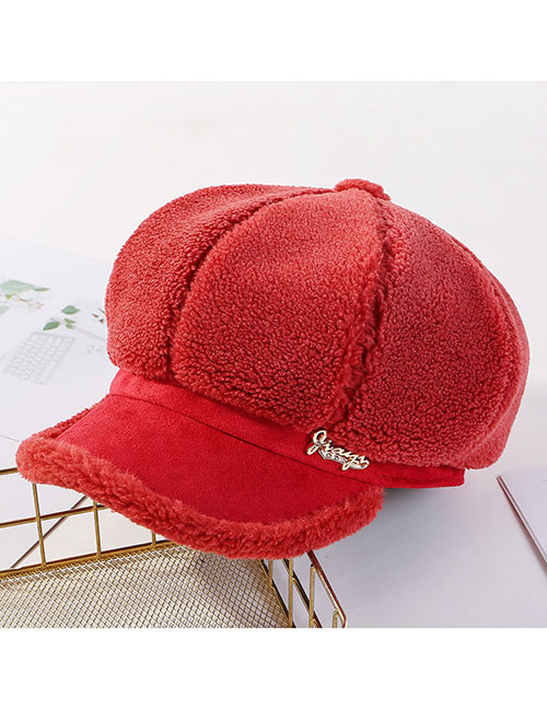 Fashion Red Lamb Rivet Octagonal Cap