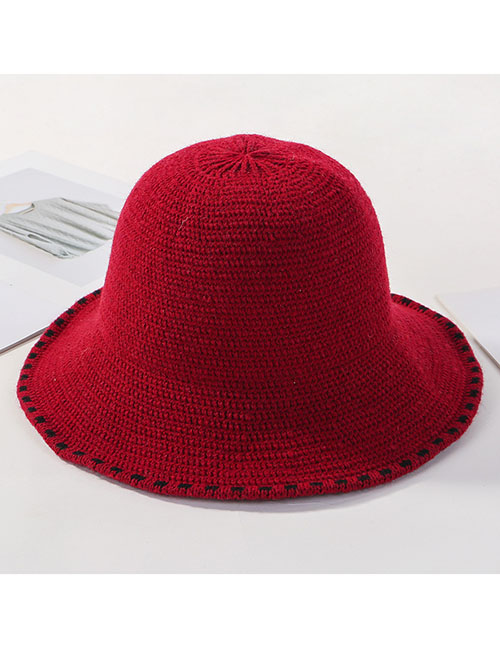 Fashion Wine Red Knit Lace Fisherman Hat