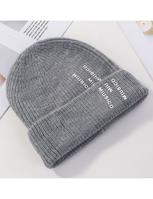 Fashion Gray Letter Knit Wool Hat