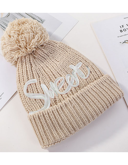 Fashion Beige Letter Knit Plus Fleece Cap