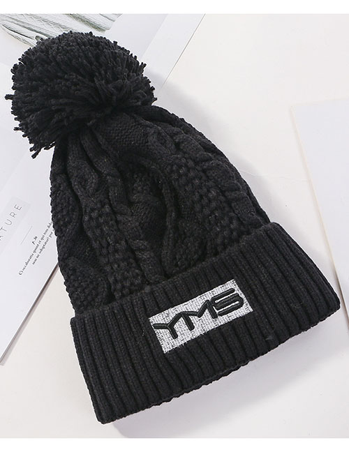 Fashion Black Plush Embroidered Ym Wool Cap