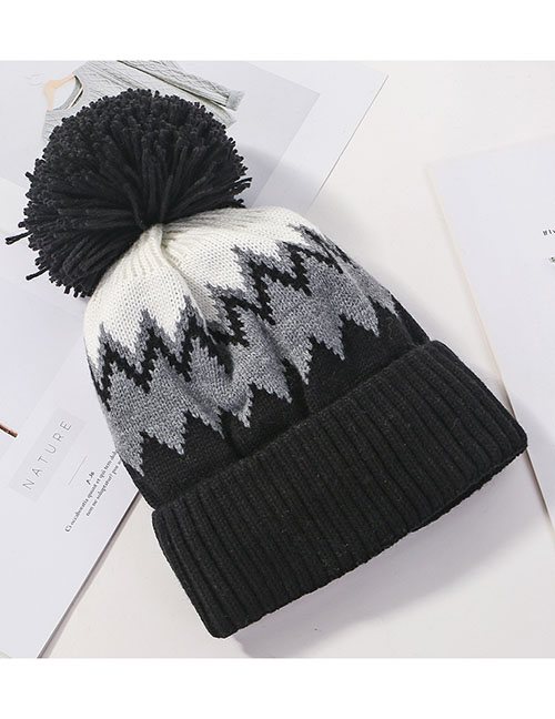 Fashion Black Color Matching Double Wool Cap